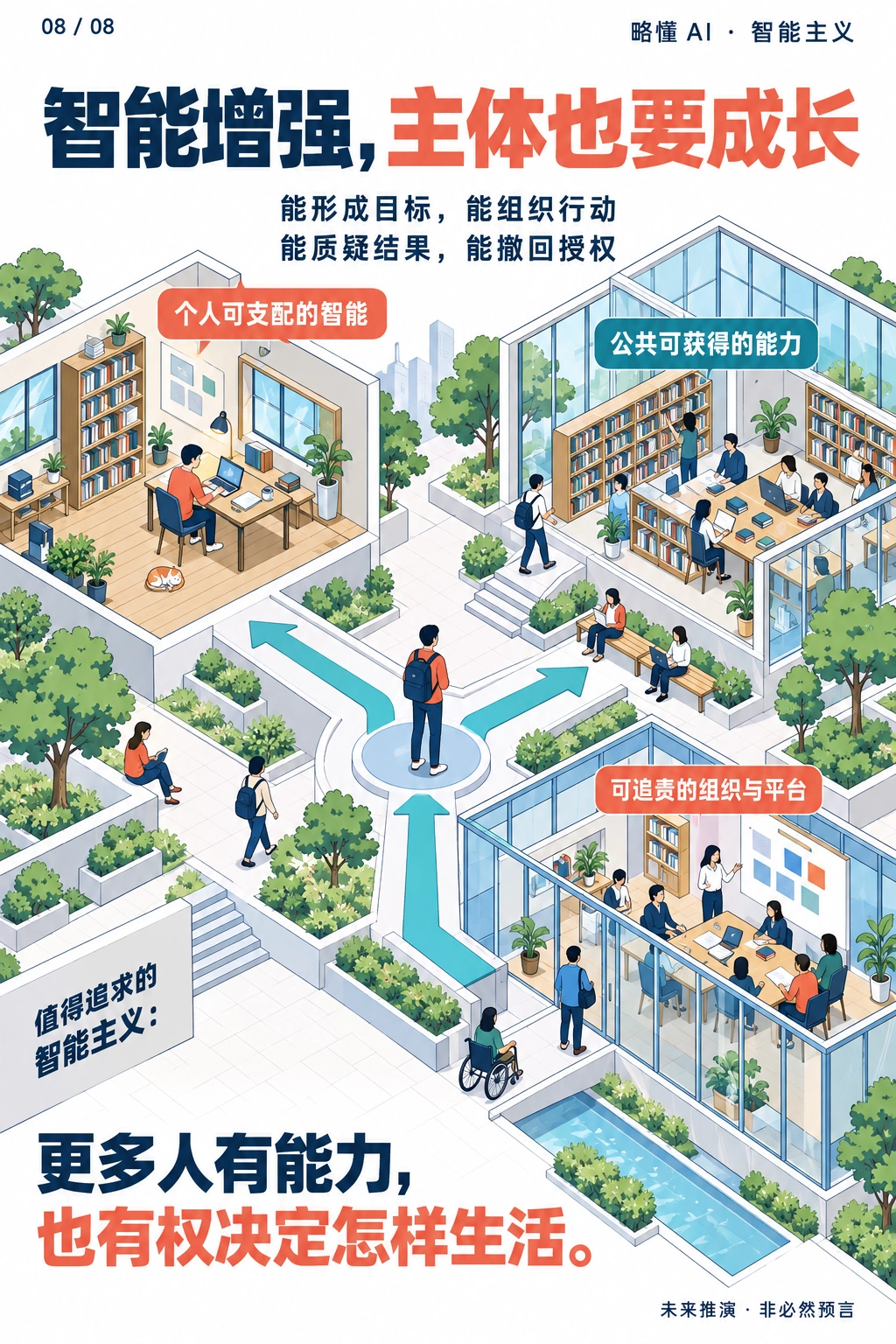 个人形成目标、组织行动与公共讨论场景相连,强调主体性与选择权。