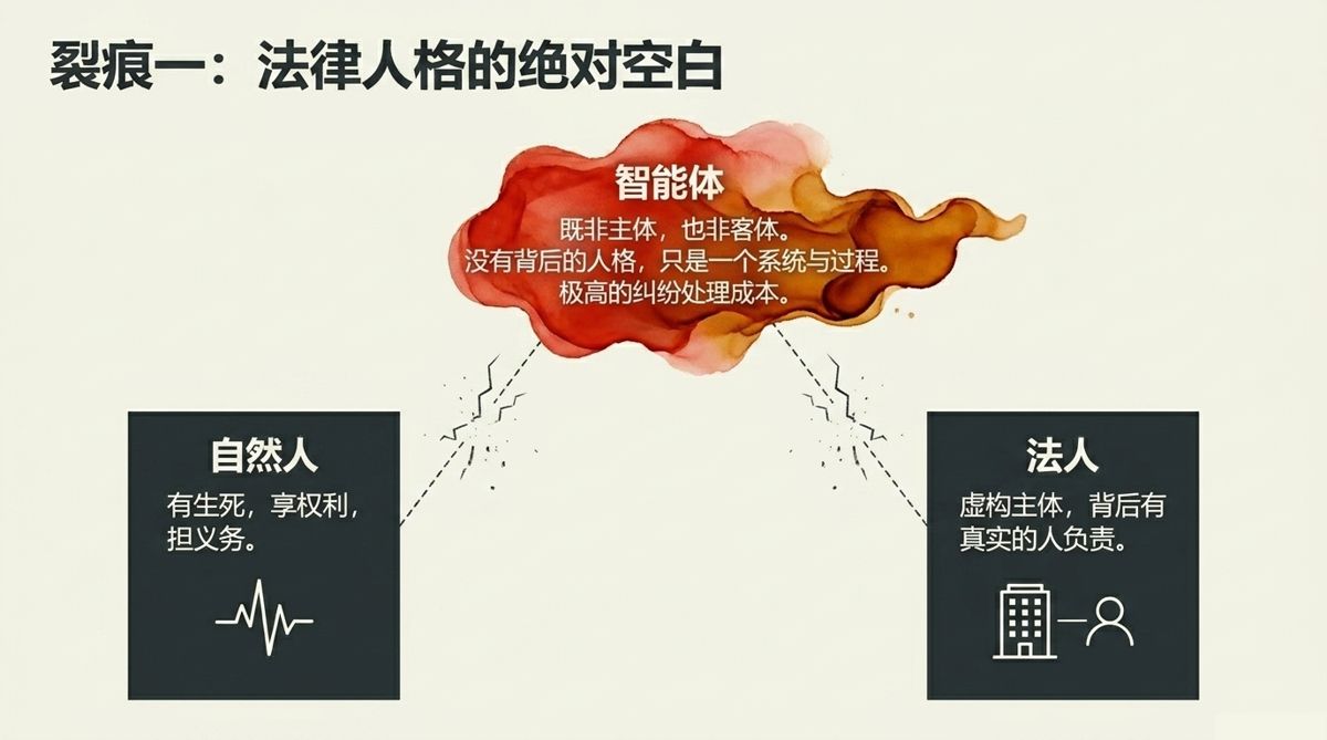 裂痕一：智能体卡在自然人与法人之间，法律人格绝对空白